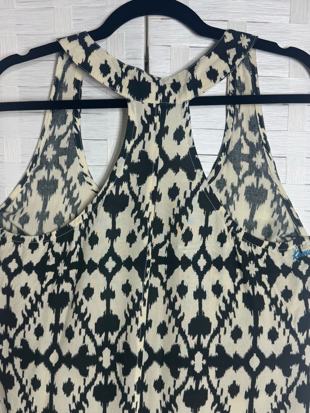 Kavu Jocelyn Ikat Black Ivory Racerback Midi High Low Sleeveless Dress Size Med - Picture 6 of 11